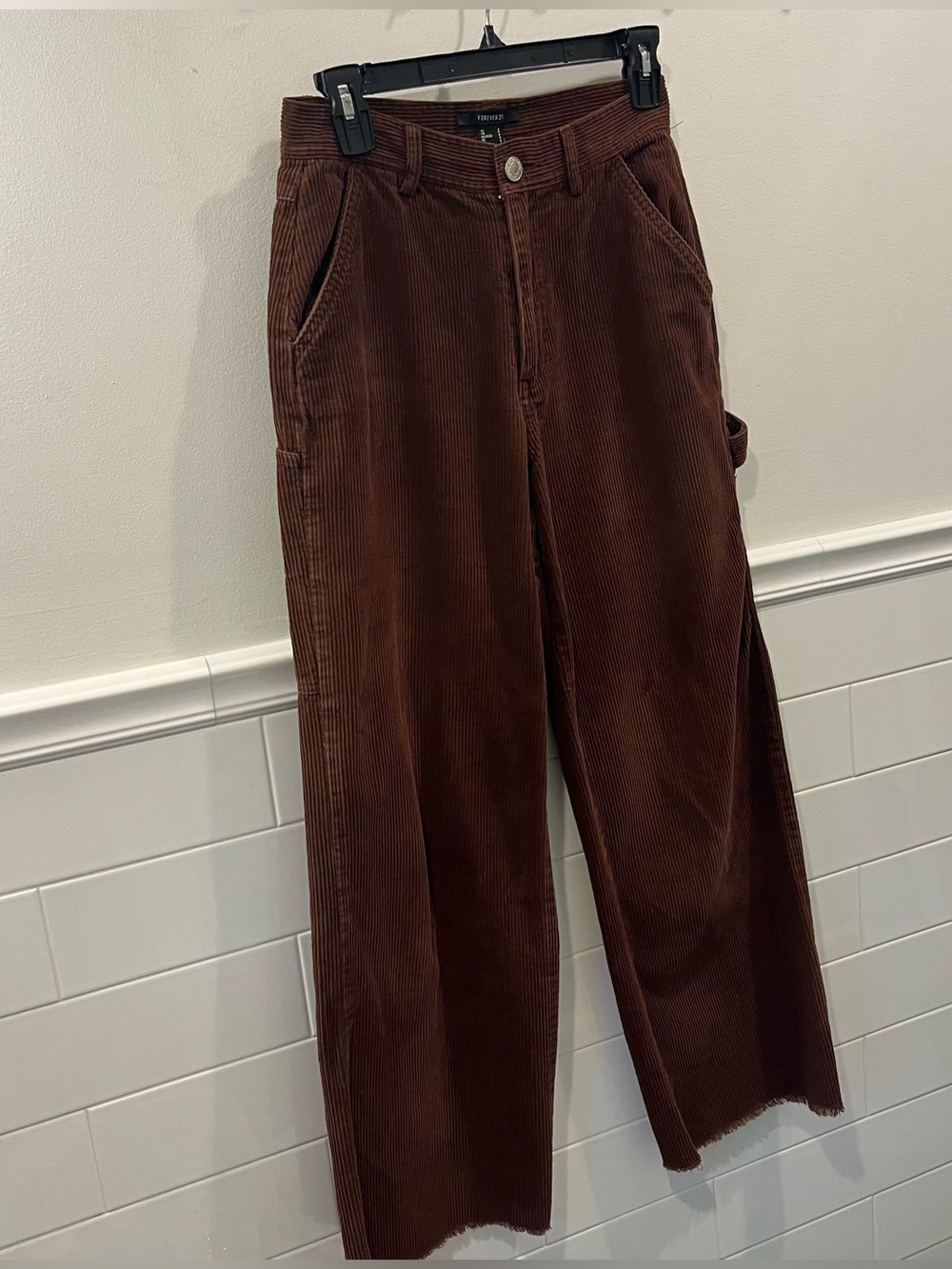 Forever 21 Brown Corduroy Mid-rise Wide Leg Carpenter Pants